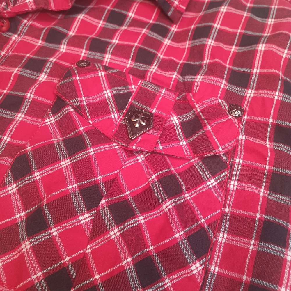 Victorious Urban Couture Embroidered Button Up Shirt Mens 2X Y2K Gingham Plaid - Picture 5 of 12